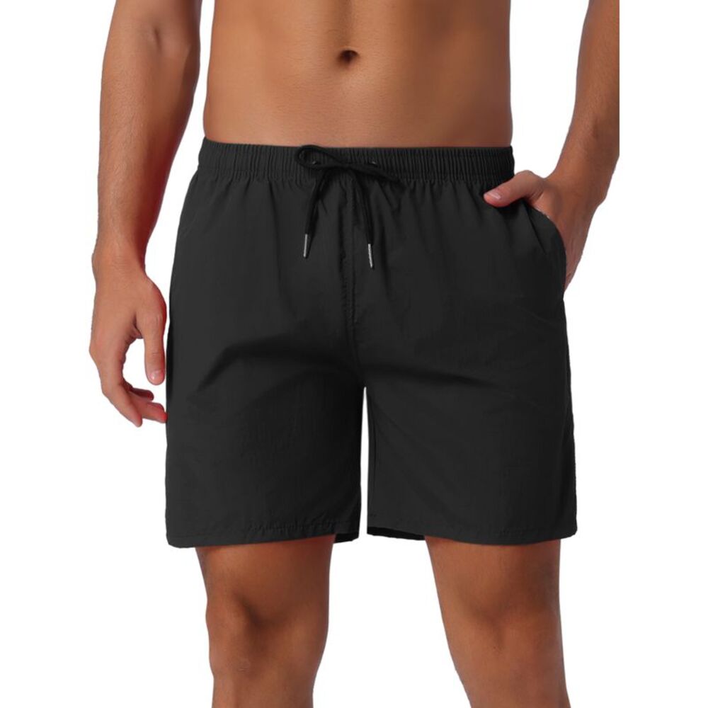 Summer Colorful Elastic Waist Drawstring Surfing Board Shorts Black